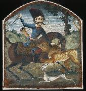 unknow artist Hunter on Horseback Attacked by a Lion Spain oil painting artist